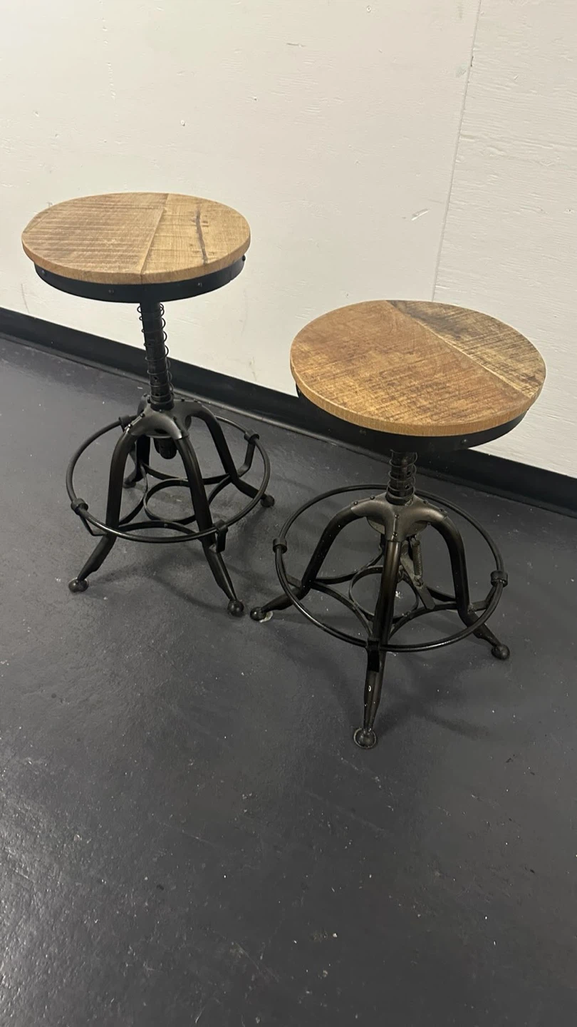 Adjustable Industrial Bar Stool with Wooden Seat - photo 2