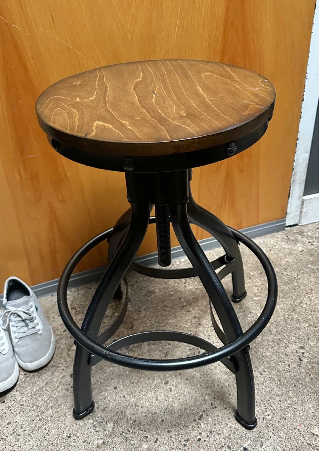 Adjustable Industrial Bar Stool with Wooden Seat - photo 3