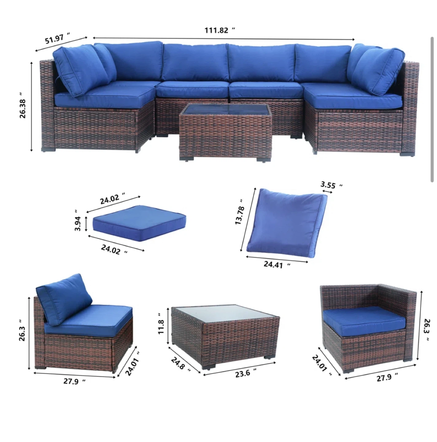 7-Piece Outdoor Wicker Sectional Sofa with Coffee Table - photo 4