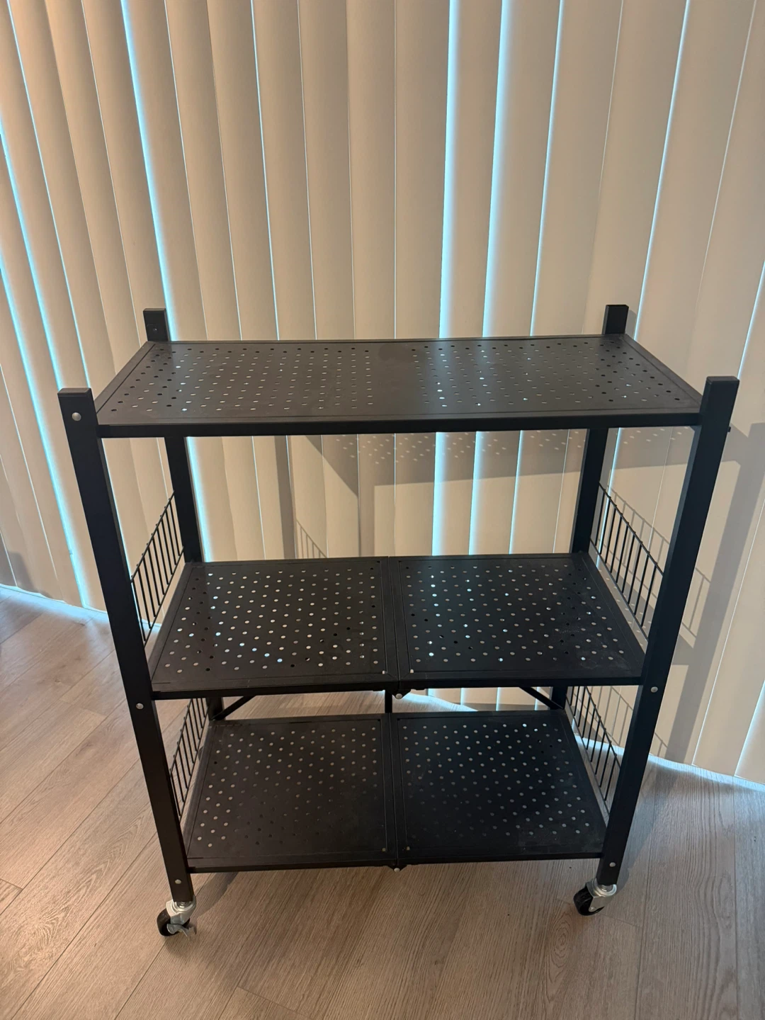 Black 3-Tier Foldable Rolling Utility Cart