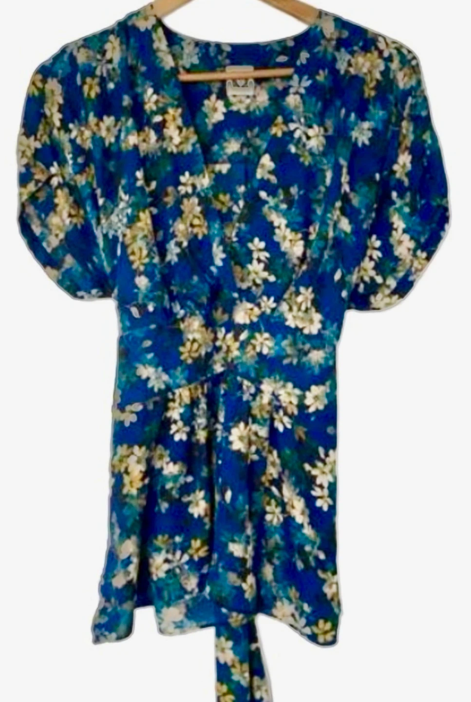 Large Anne Klein Long Blue Floral Print Blouse