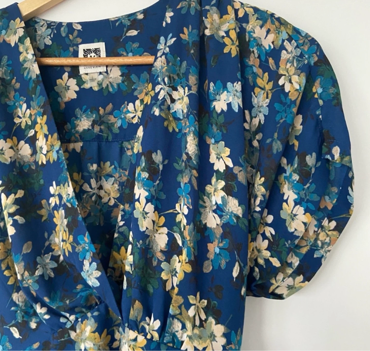 Large Anne Klein Long Blue Floral Print Blouse - photo 5