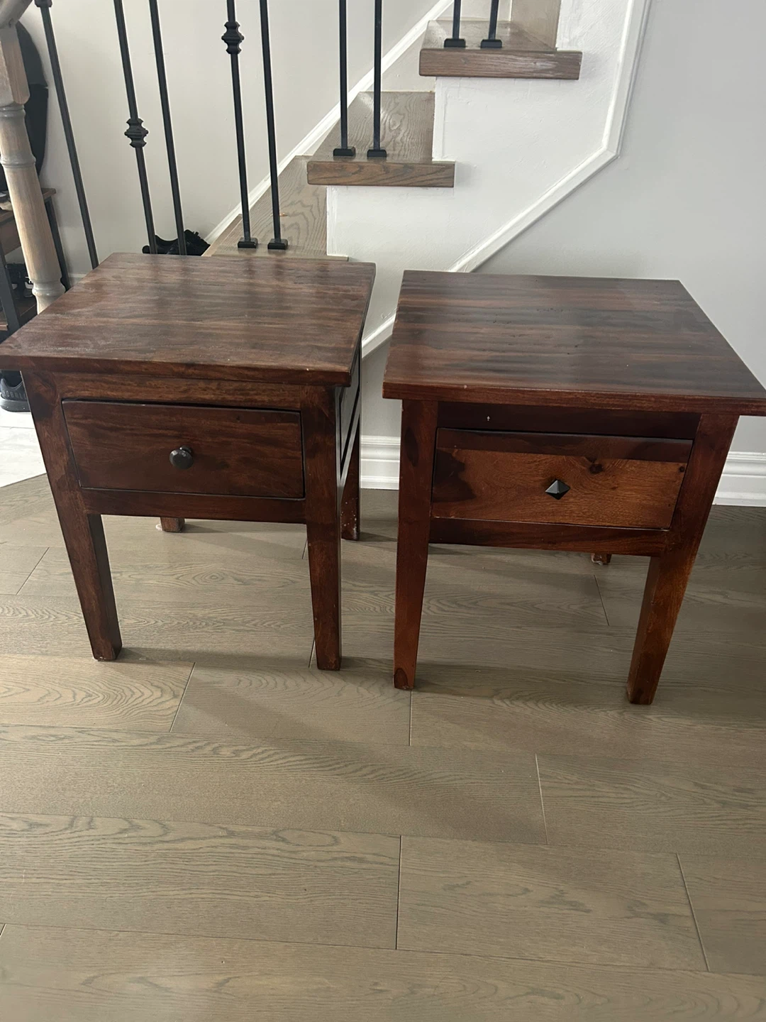 Pair of Dark Wood Nightstands with Drawer