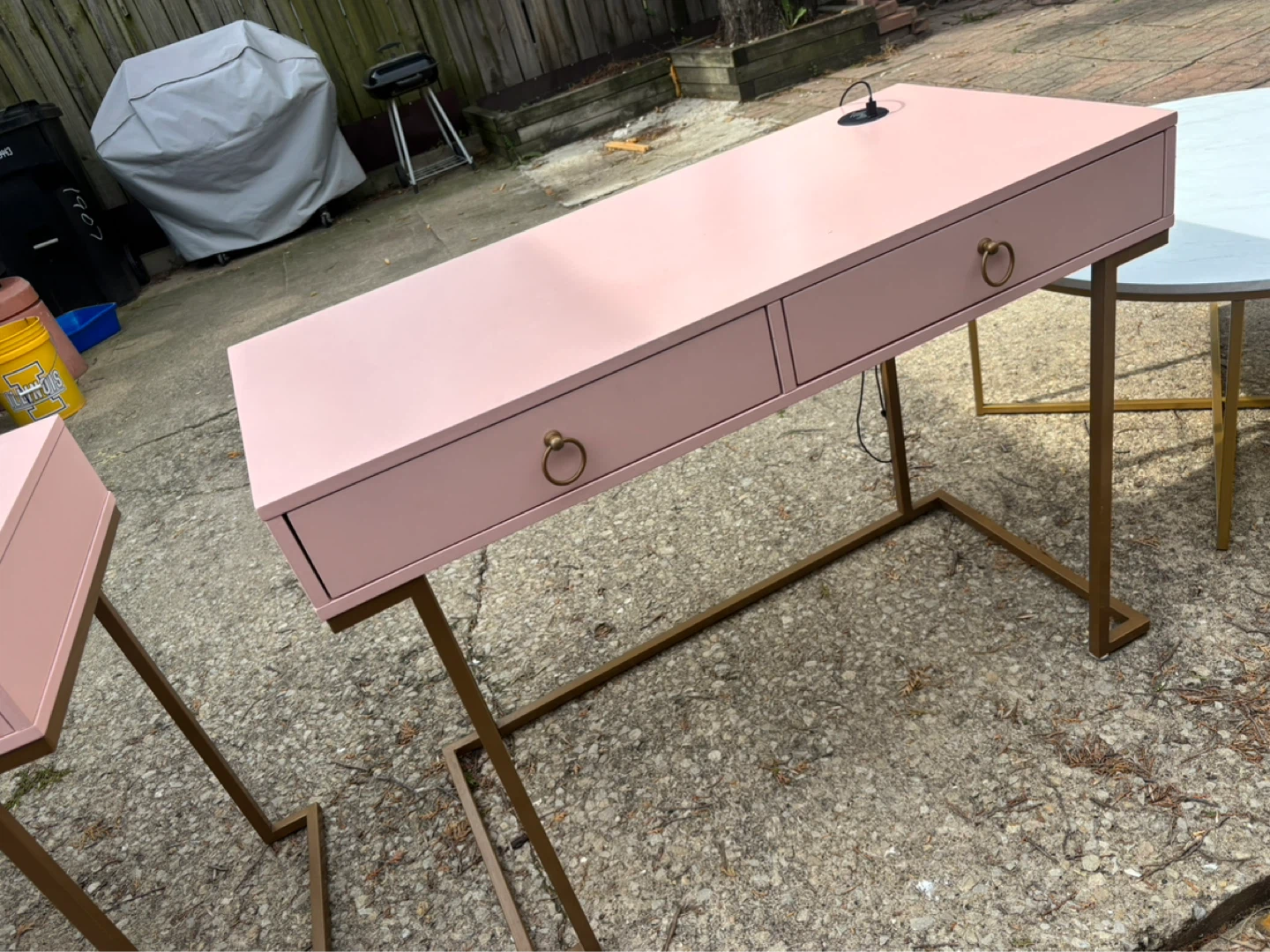 Pink Two-Drawer Desk with Gold Legs - photo 3