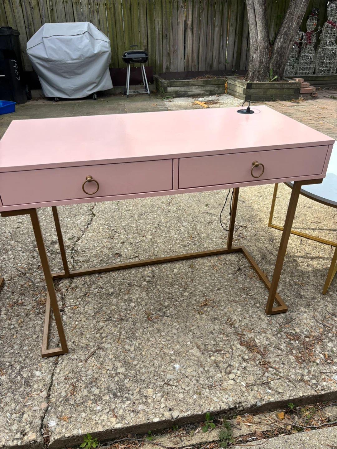 Pink Two-Drawer Desk with Gold Legs - photo 2