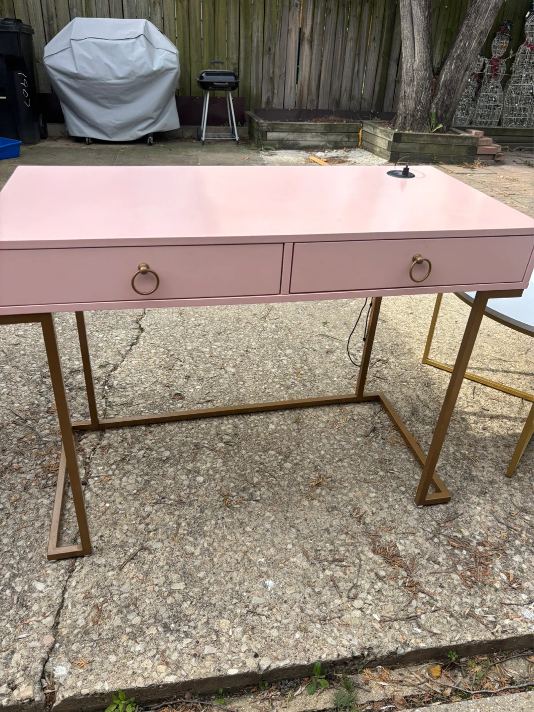 Pink Two-Drawer Desk with Gold Legs
