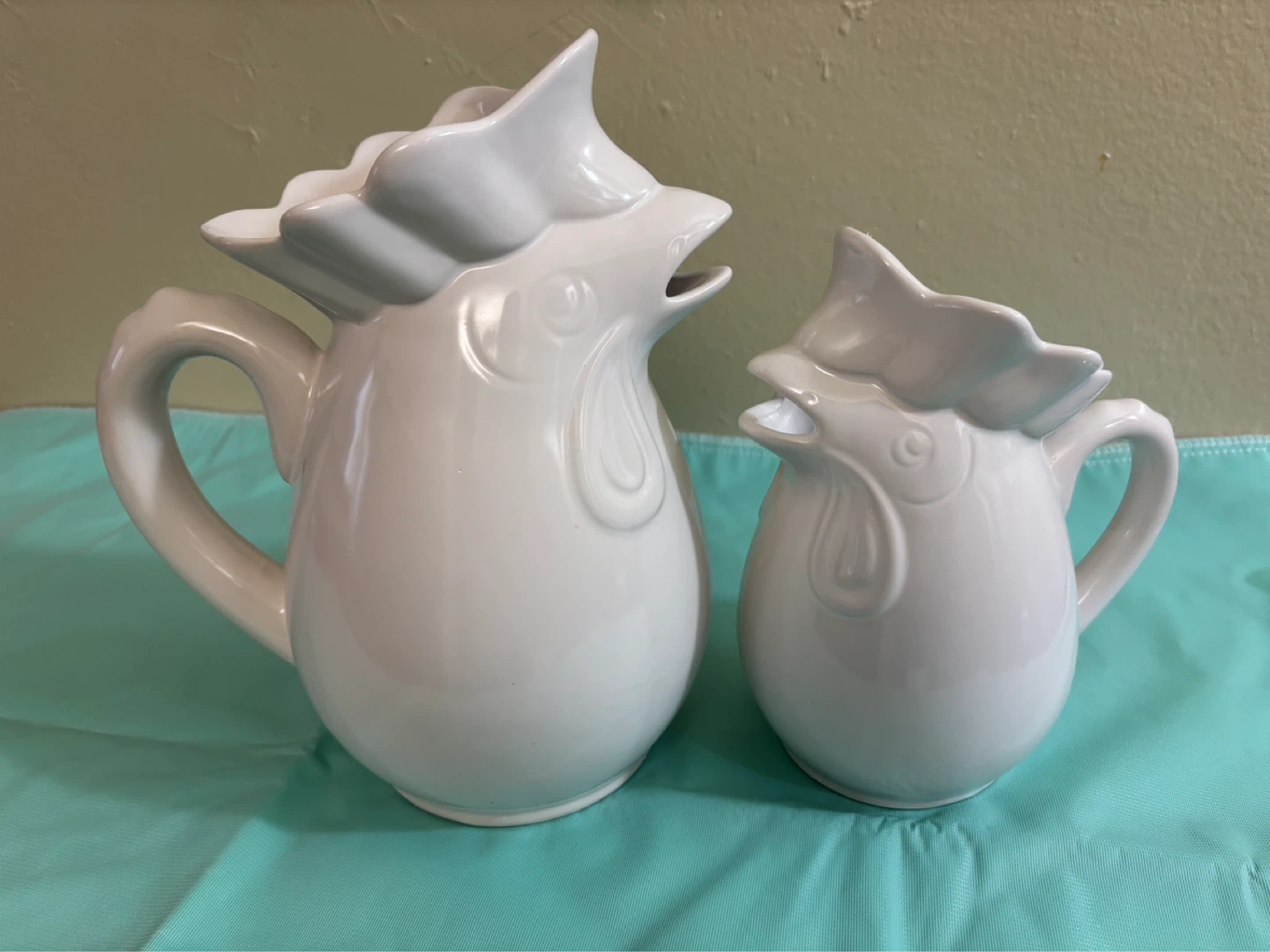 Tabletops Gallery White On White Chicken Pitchers Set of 2 - photo 3