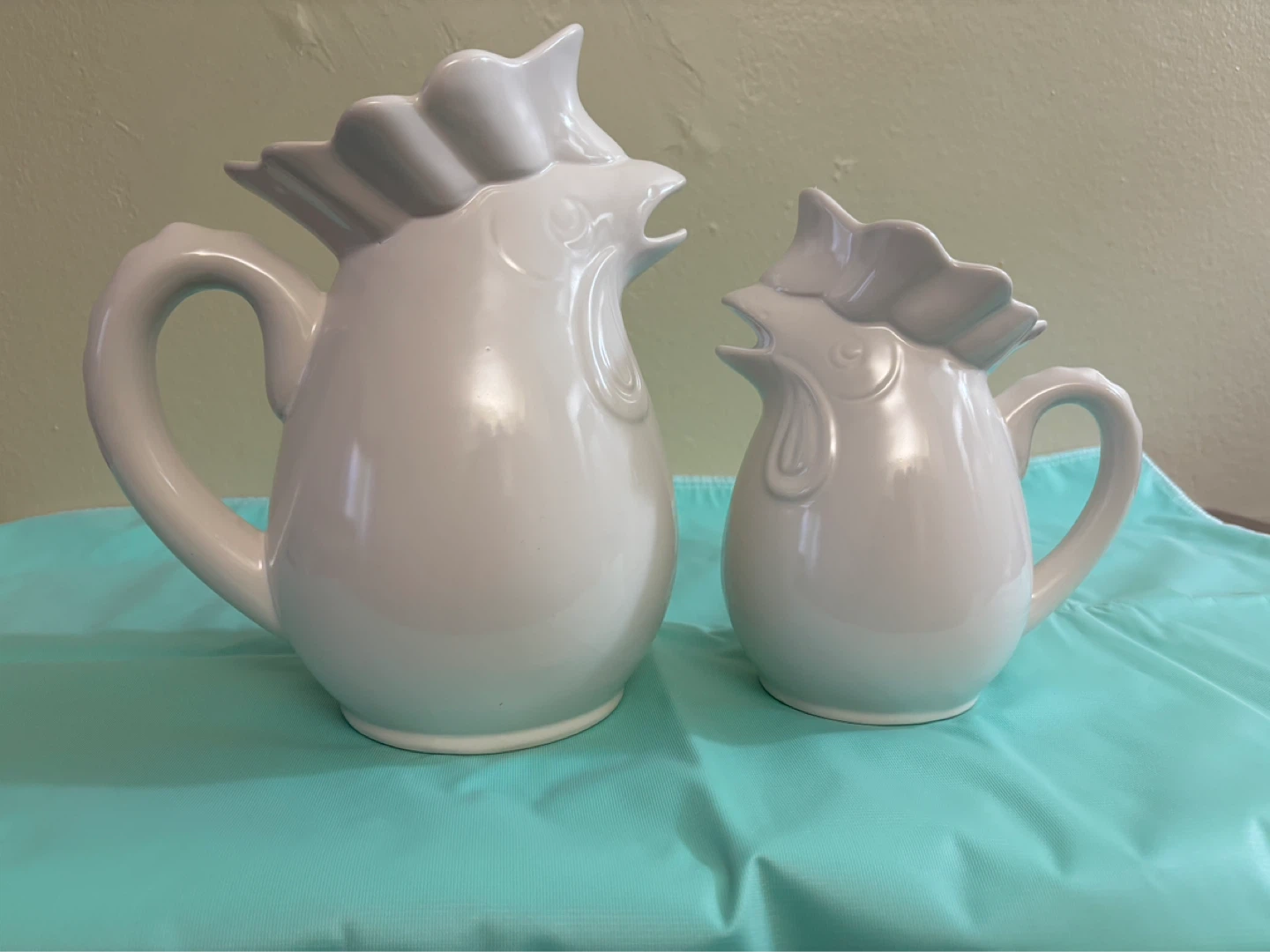 Tabletops Gallery White On White Chicken Pitchers Set of 2