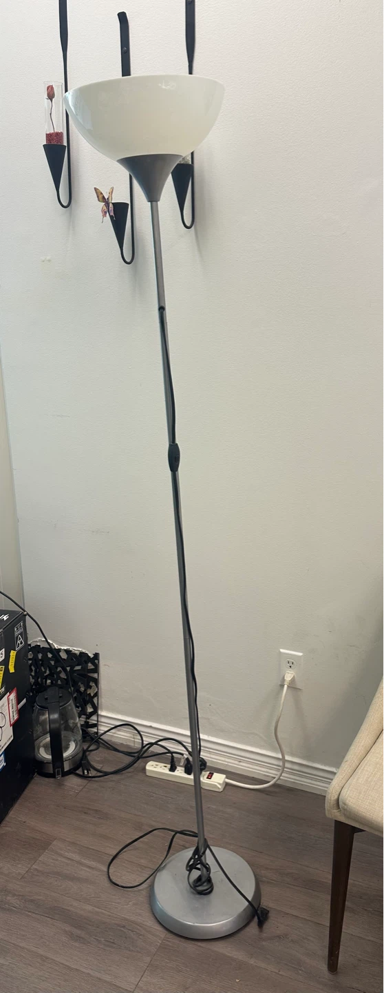 Grey floor lamp with white shade