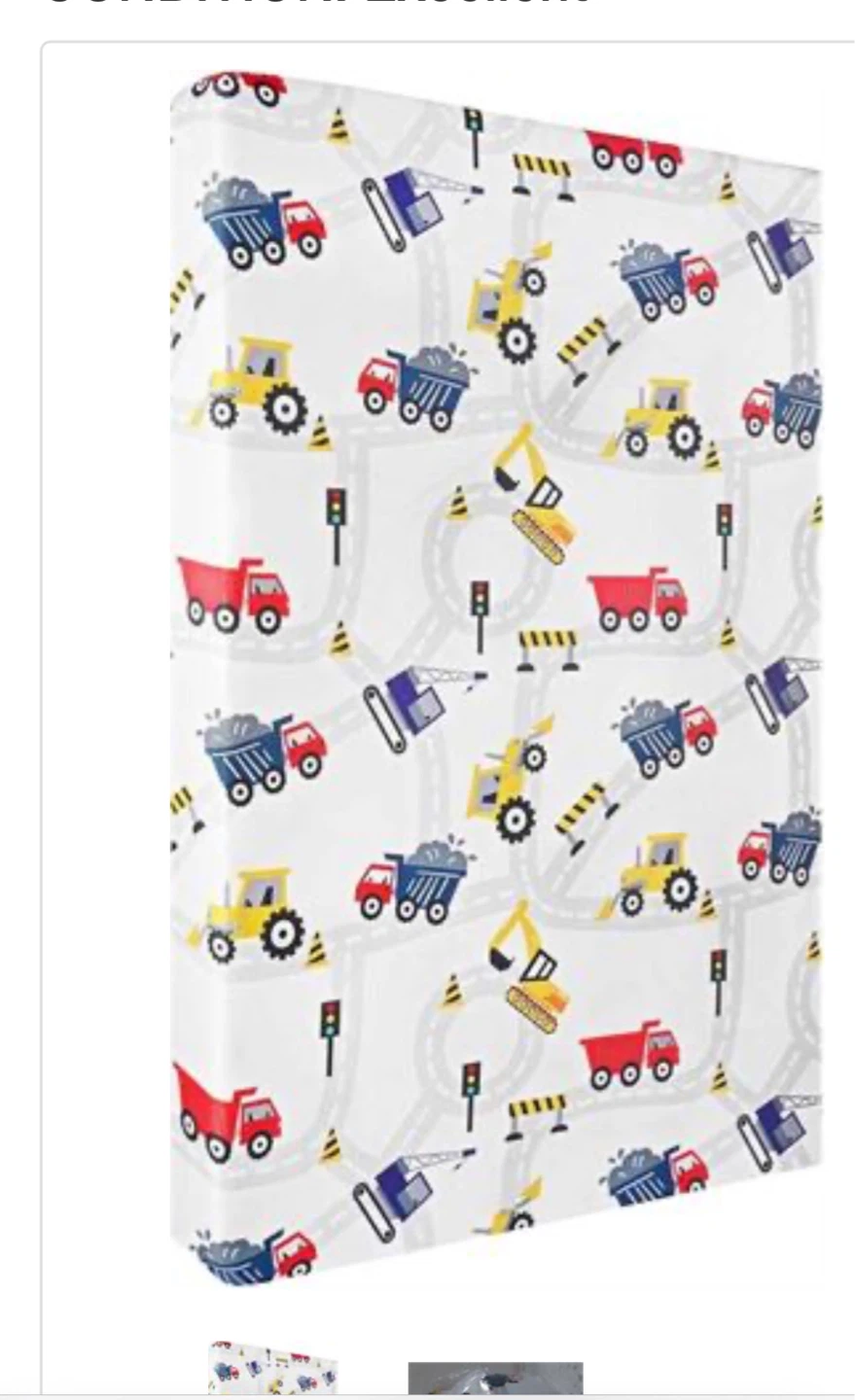 38x26 pack and play Baby Mattress  - Construction Vehicle Print