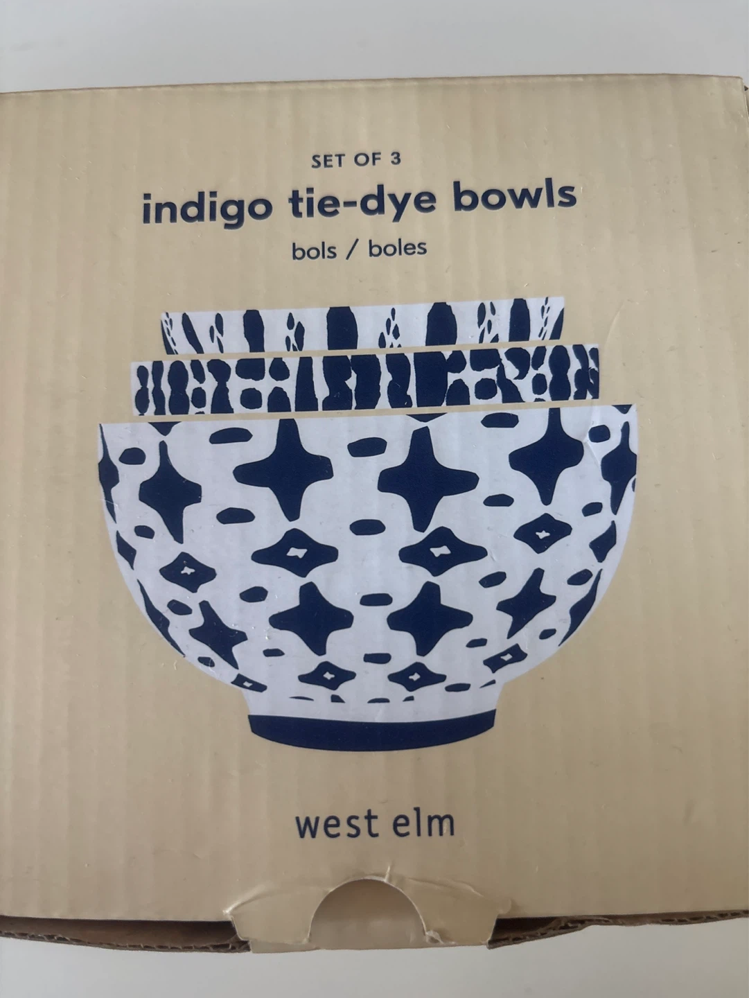 West Elm Set of 3 Indigo Tie-Dye Bowls
