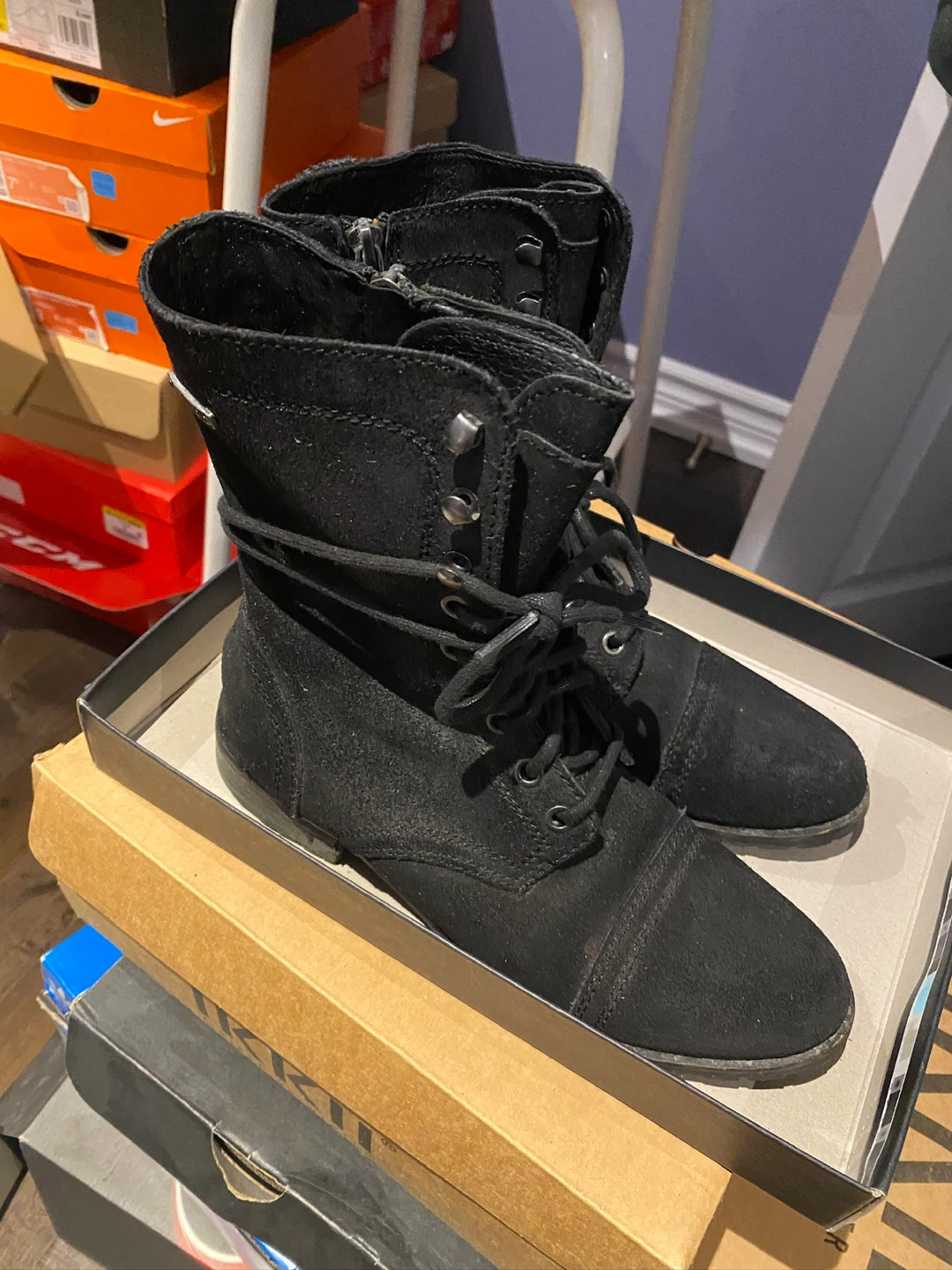 Diesel Black Suede Lace-Up Boots