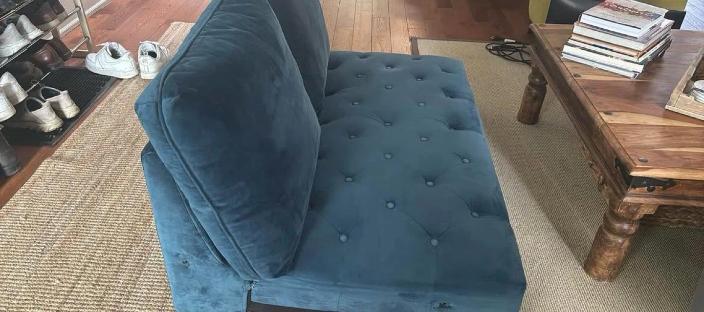 Small blue couch/ottoman - photo 3