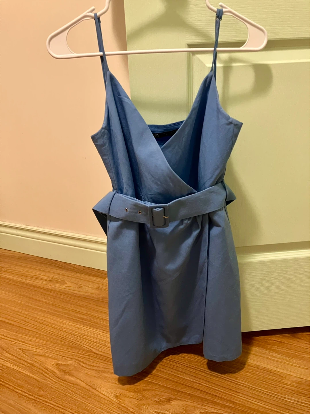 Blue Spaghetti Strap Dress with Belt