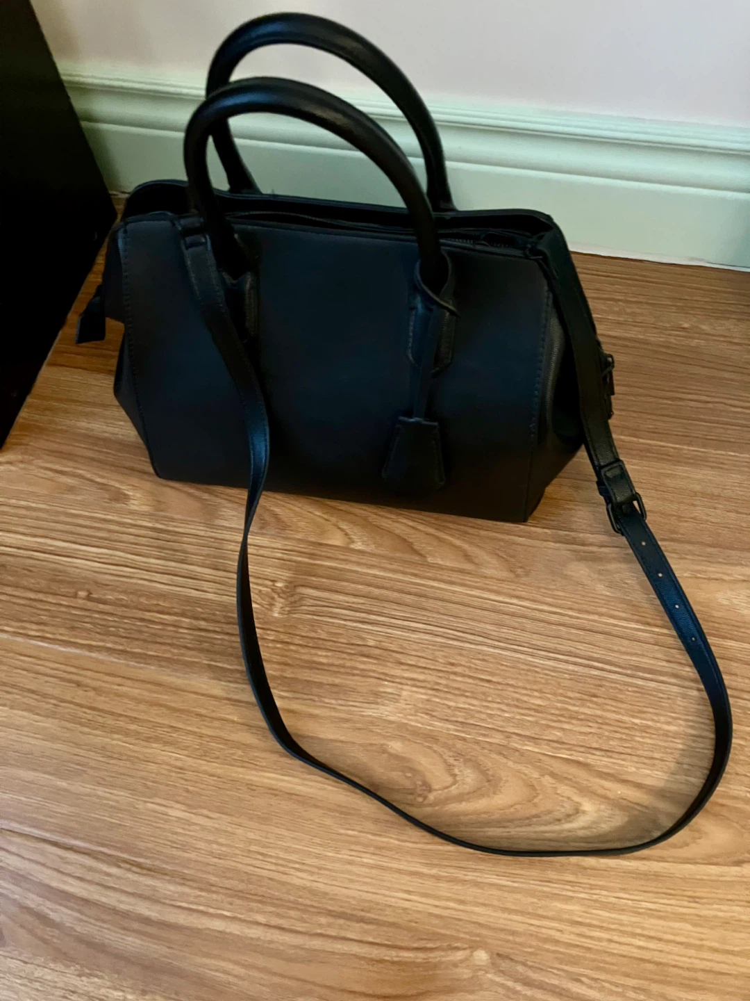 Black Faux Leather Satchel Handbag - photo 5