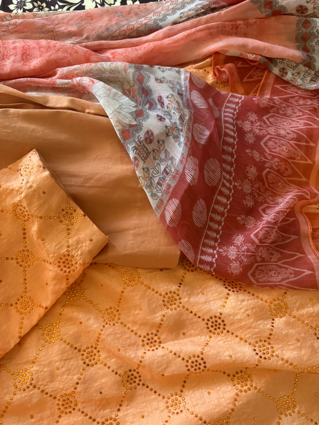 3-Piece Orange Embroidered Fabric Set with Dupatta - photo 4