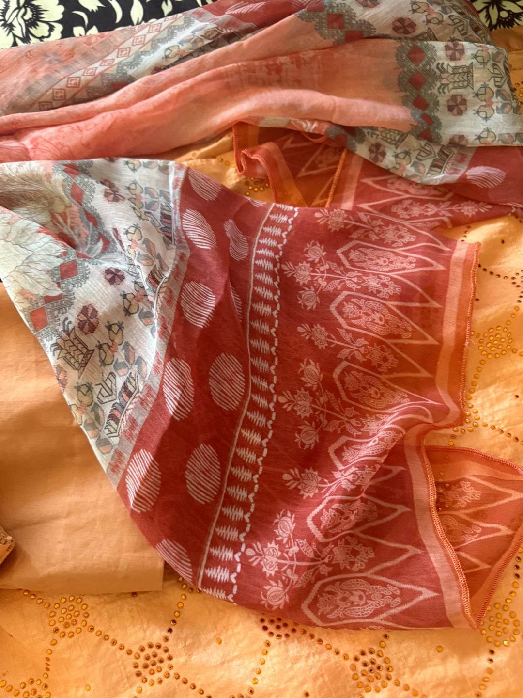 3-Piece Orange Embroidered Fabric Set with Dupatta - photo 5