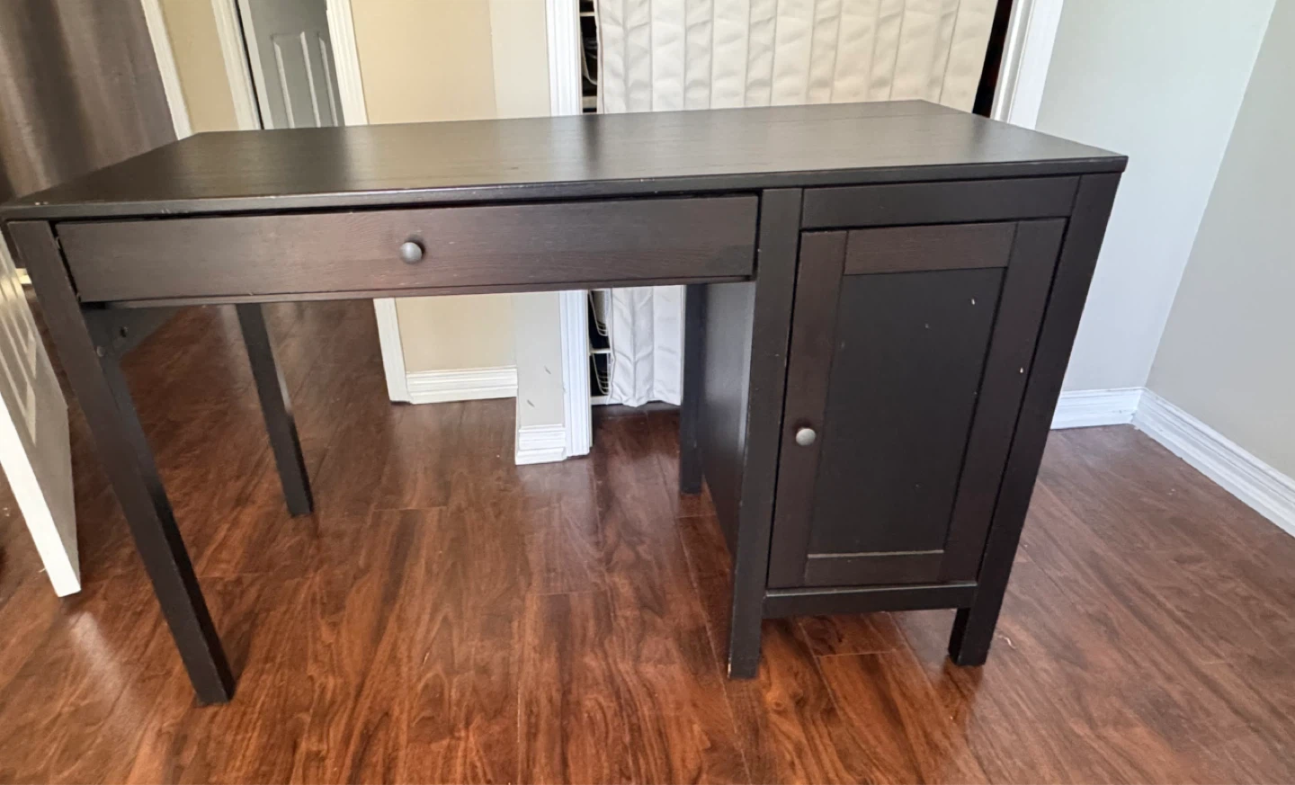 Dark Brown Desk with Drawer and Cabinet - photo 2