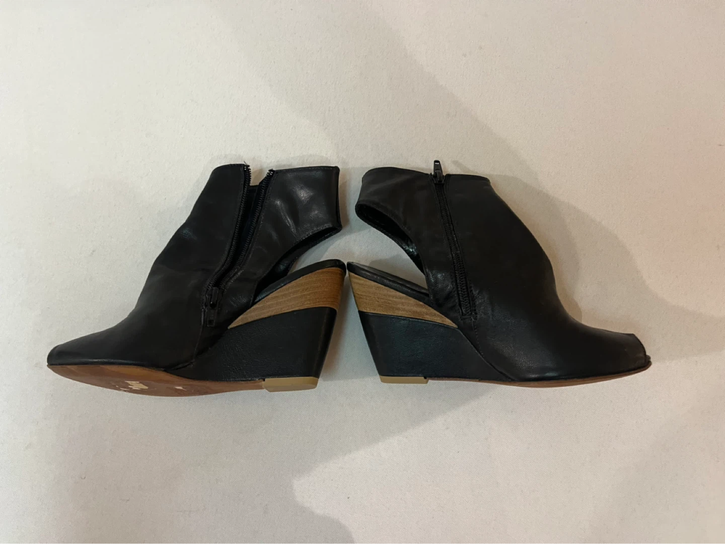 36 - Black Leather Wedge Ankle Boots