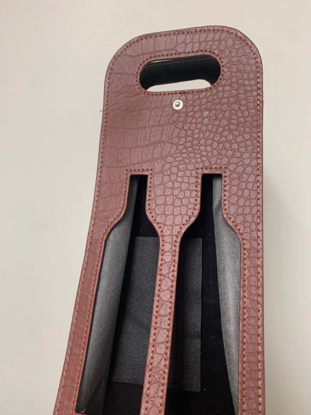 Brown Faux Leather 2-Bottle Wine Carrier - photo 3