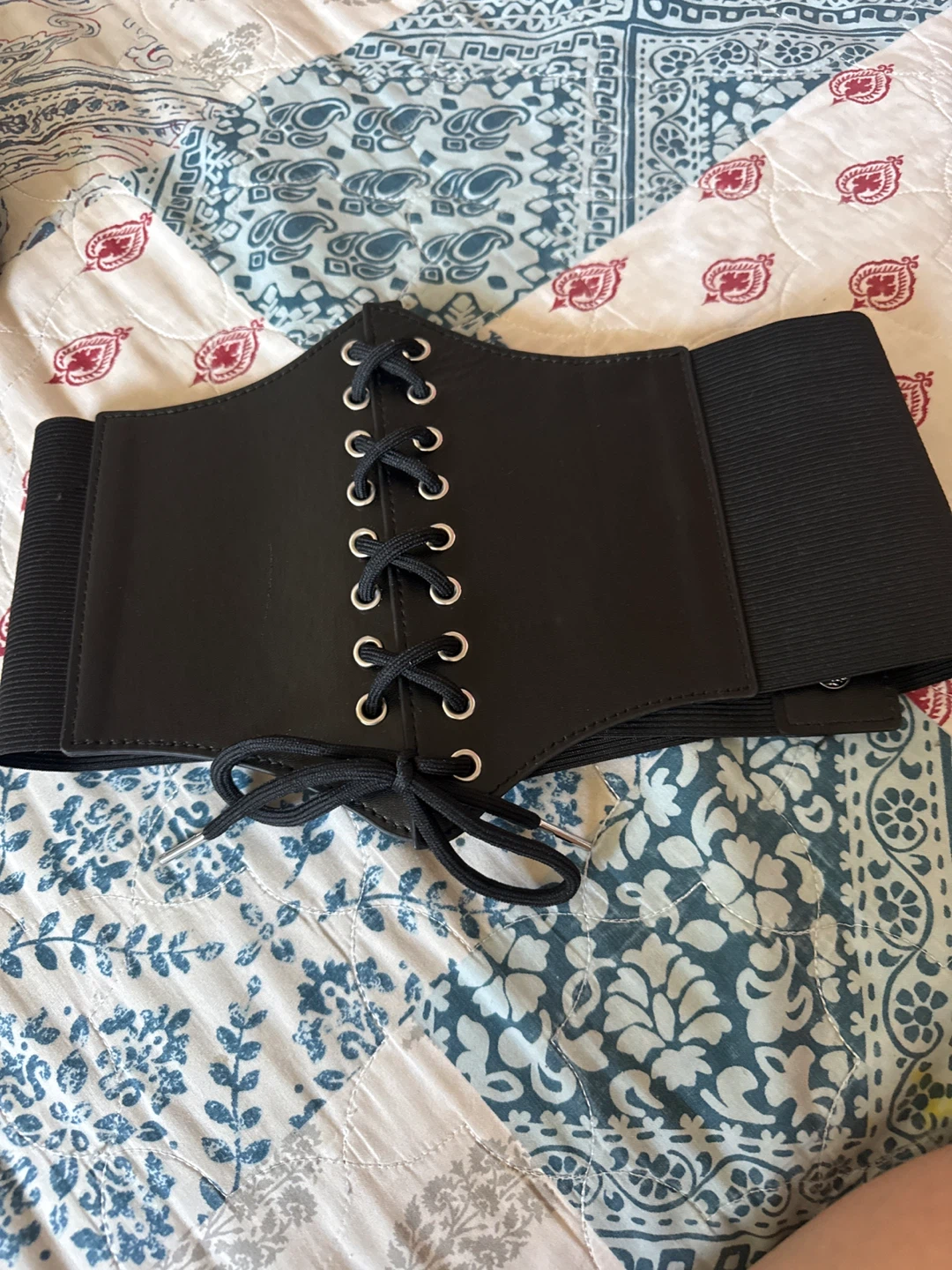 Black Elastic Corset Belt with Laces