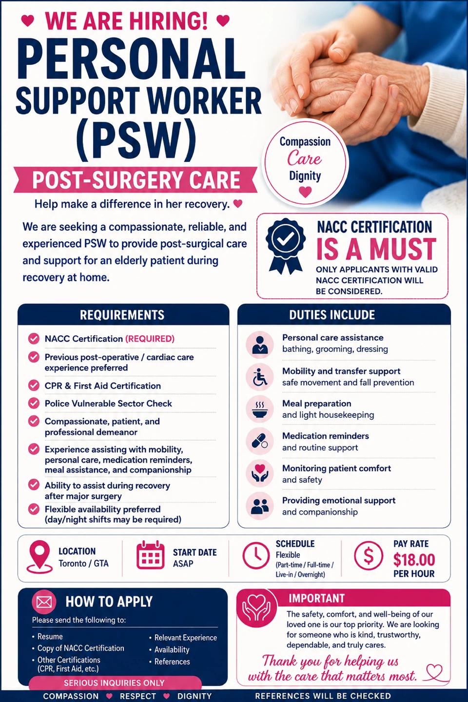 Personal Support Worker (PSW) - Post-Surgery Care Job Opening
