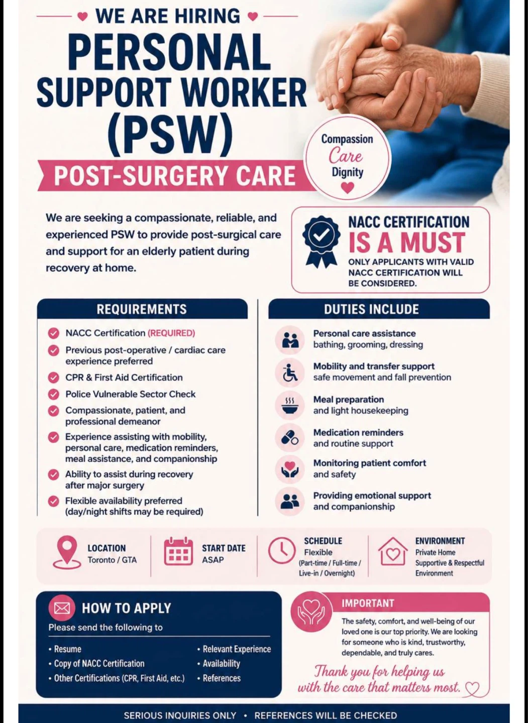 Personal Support Worker (PSW) - Post-Surgery Care Job Opening - photo 2