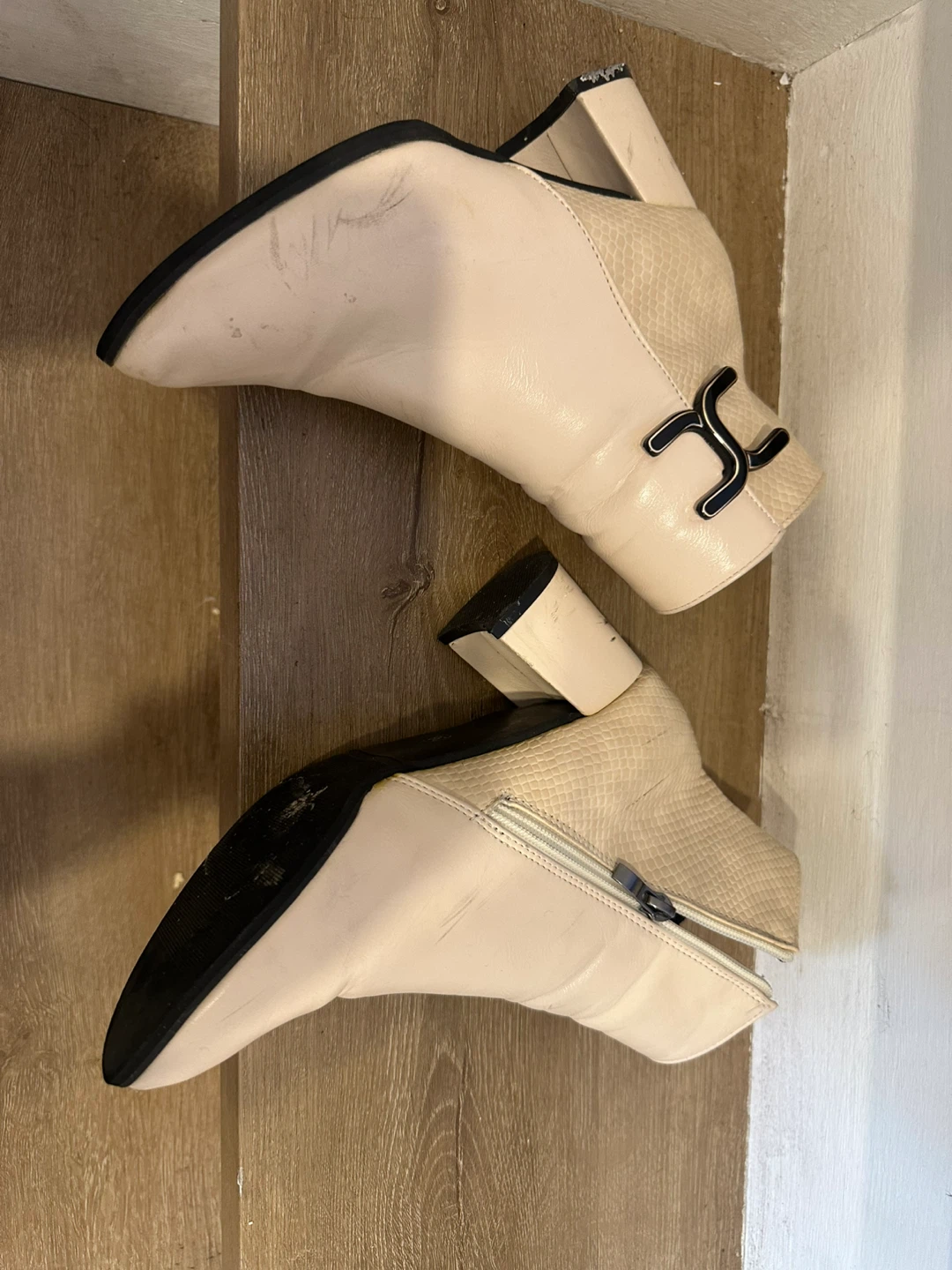 Cream Ankle Boots with Buckle Detail - photo 5