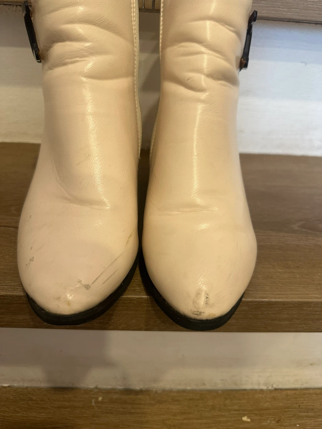 Cream Ankle Boots with Buckle Detail - photo 2