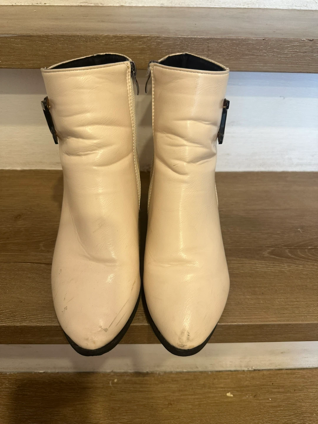 Cream Ankle Boots with Buckle Detail