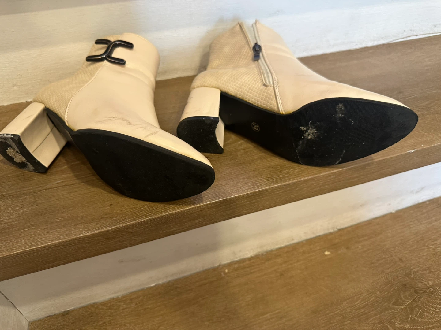 Cream Ankle Boots with Buckle Detail - photo 4
