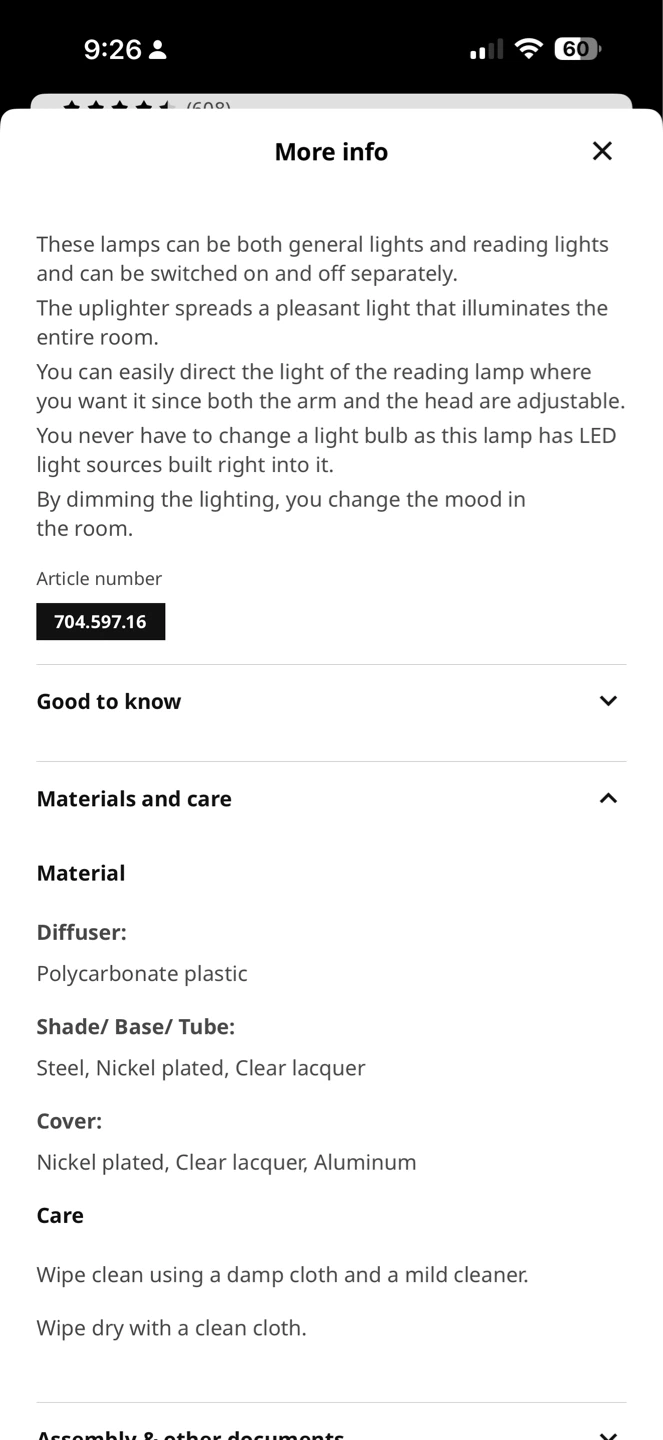 Ikea ISJAKT LED Floor Uplighter/Reading Lamp - Dimmable - photo 3