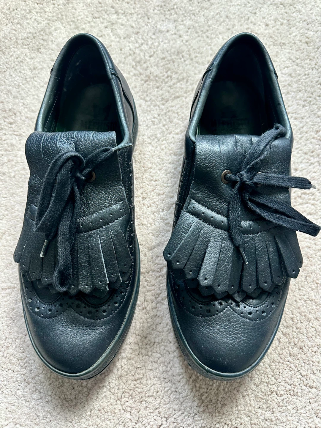 Mephisto Black Leather Golf Shoes EUR 7.5 / US 8