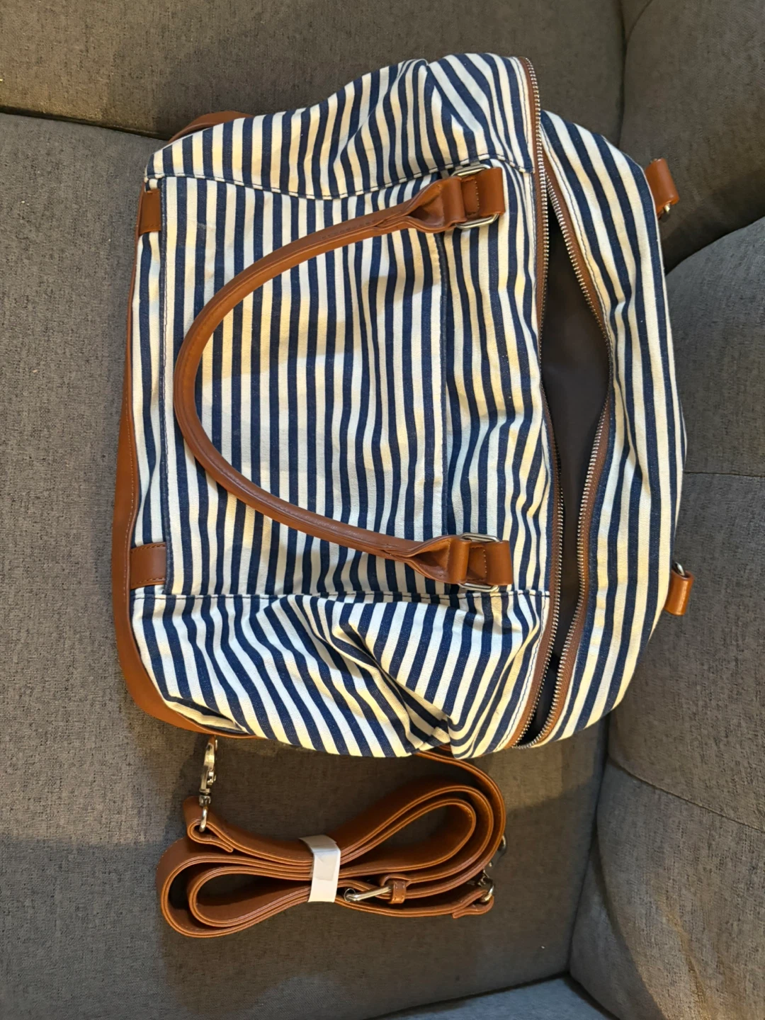 Striped Duffle Bag with Faux Leather Accents