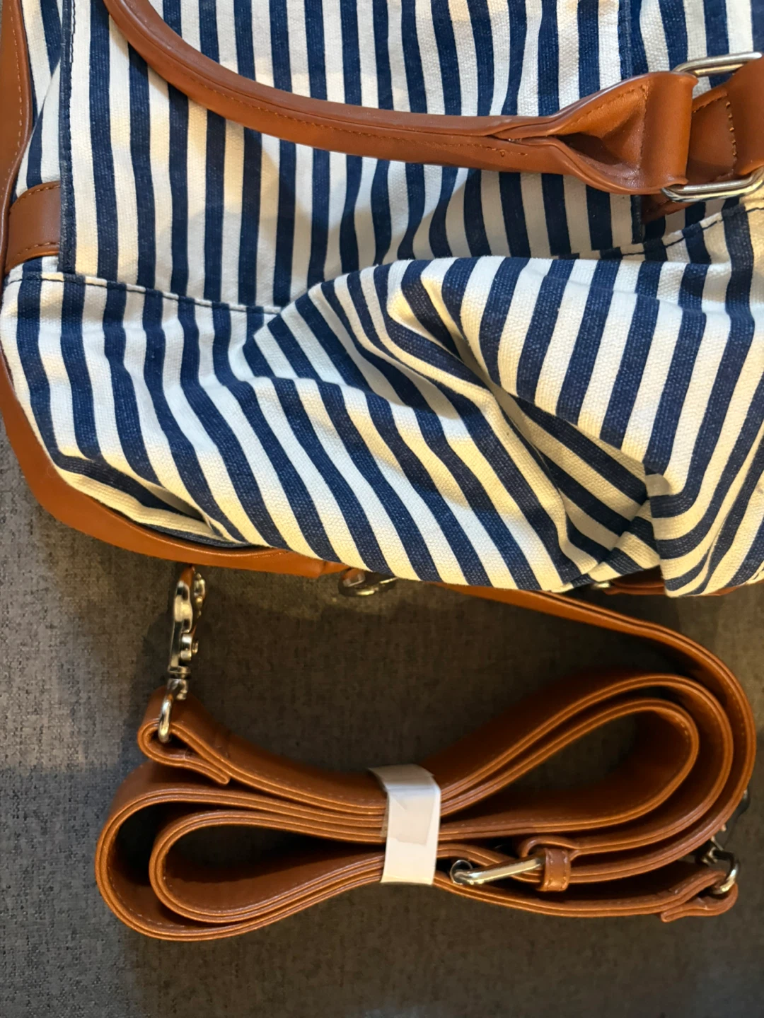 Striped Duffle Bag with Faux Leather Accents - photo 2