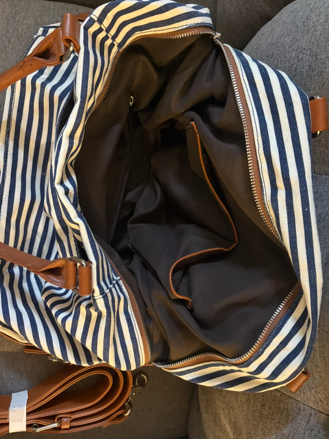 Striped Duffle Bag with Faux Leather Accents - photo 3
