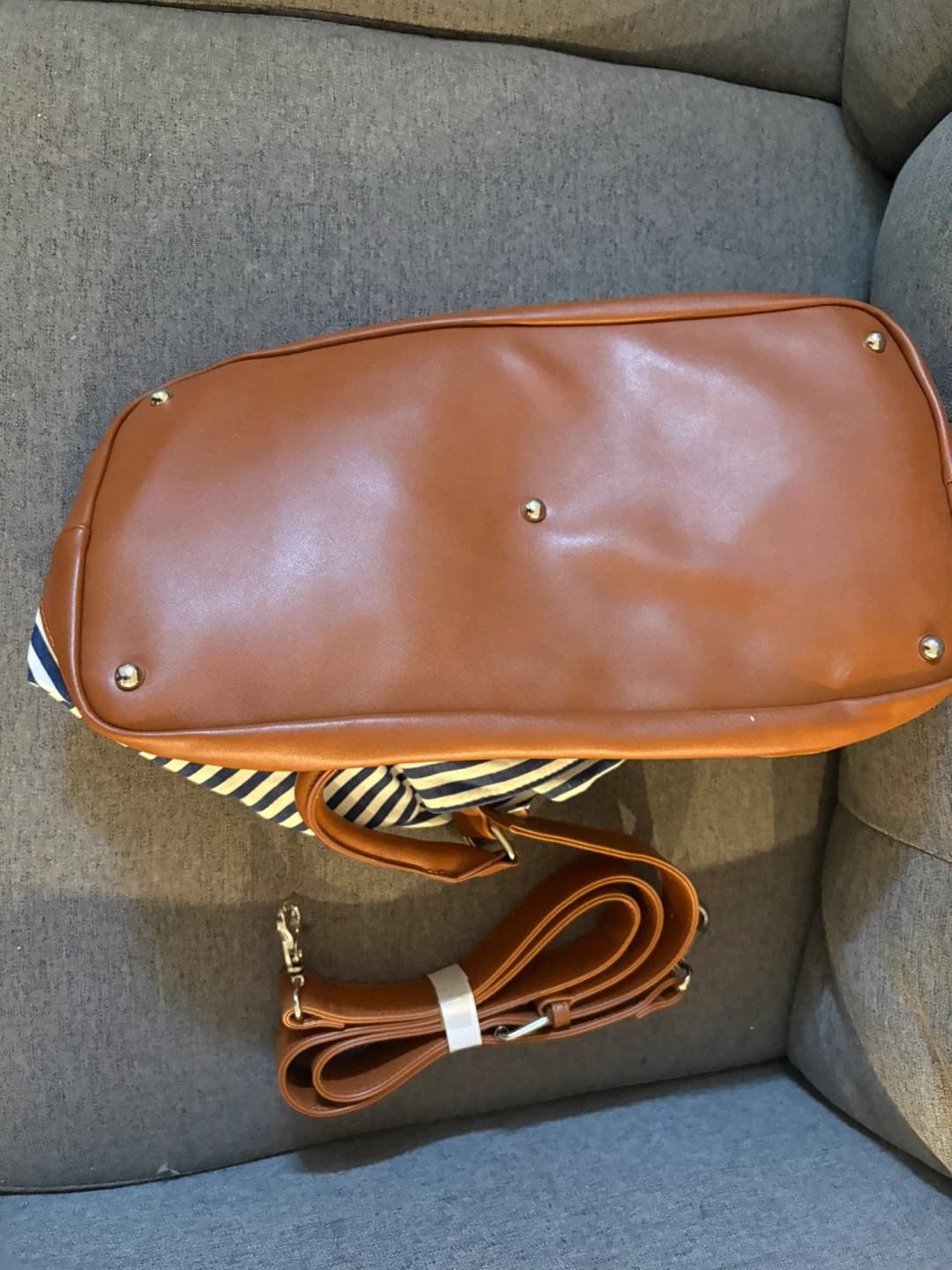 Striped Duffle Bag with Faux Leather Accents - photo 4