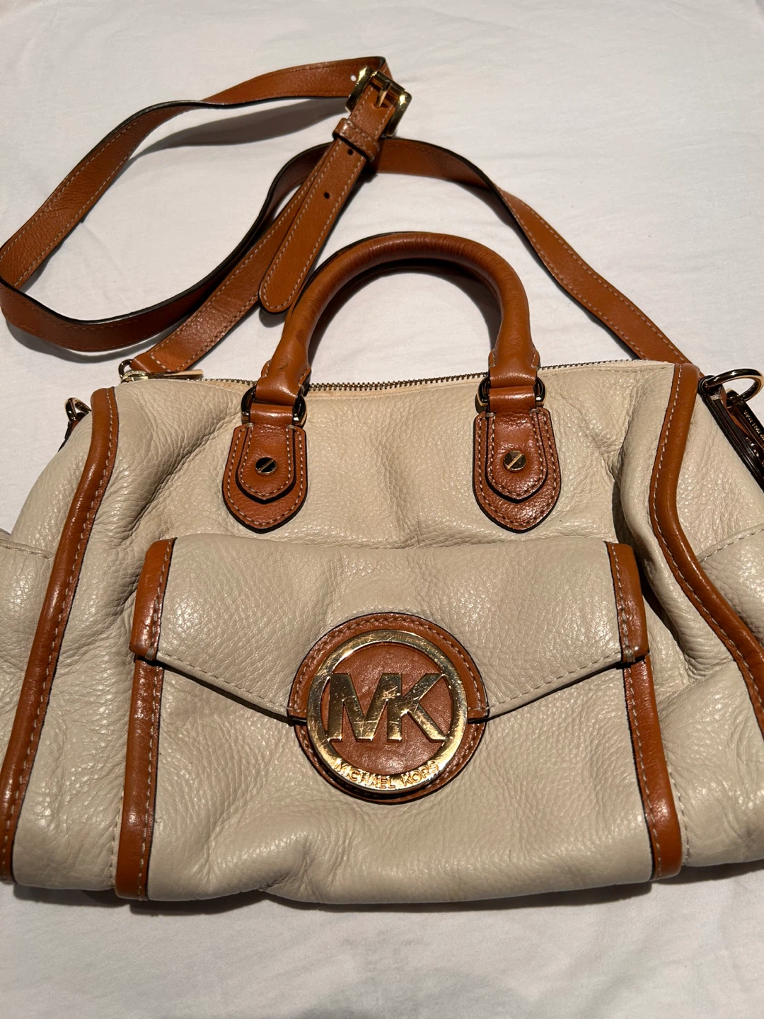 Michael Kors Cream Leather Satchel Bag