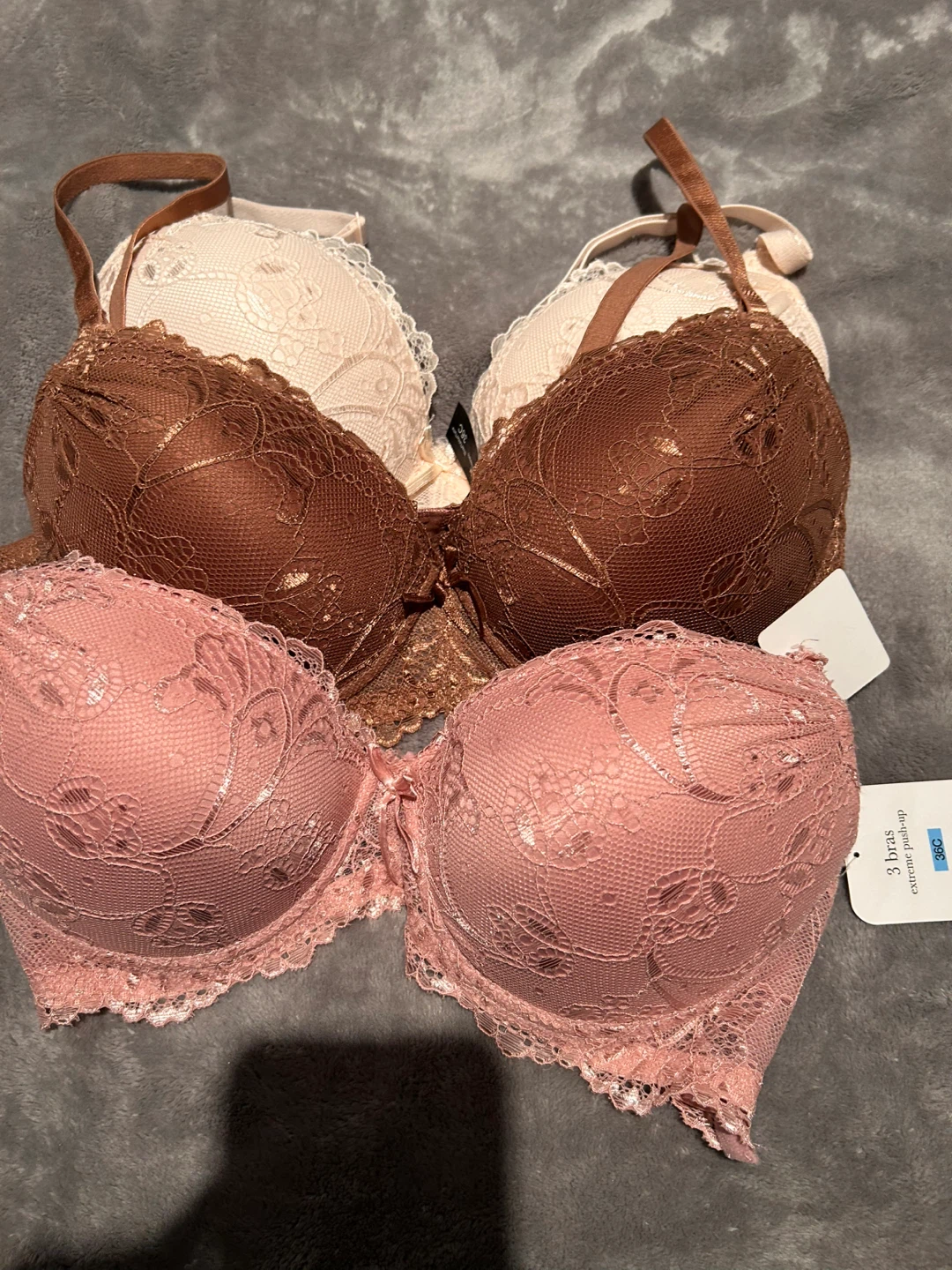 3 bras, extreme push-up, size 36C