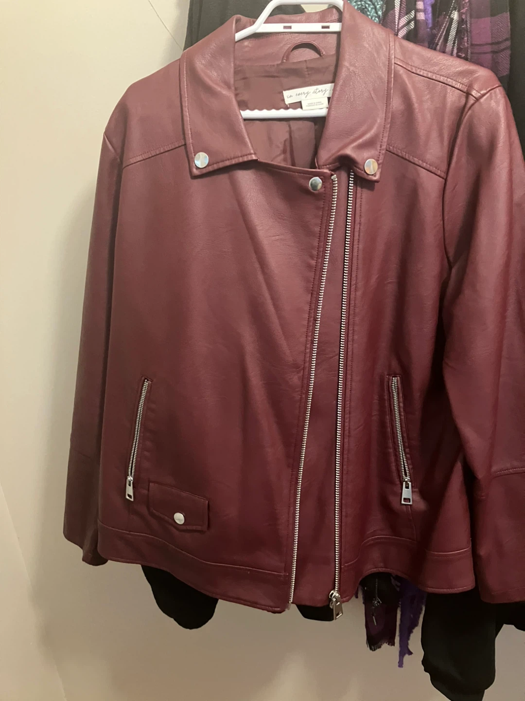 In Every Story Burgundy Faux Leather Moto Jacket