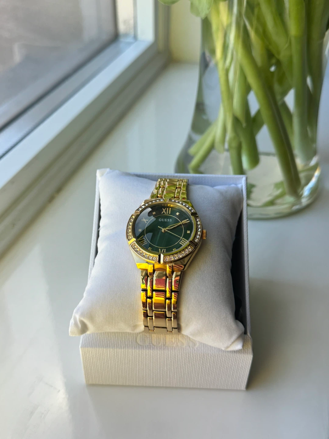 Gold Tone Guess Watch with Crystal Bezel