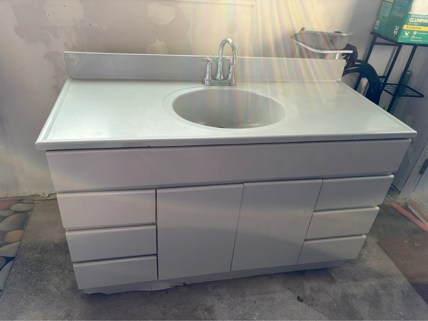 White Bathroom Vanity with Sink and Faucet