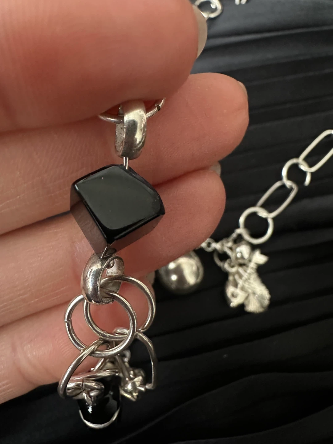 925 Charm Necklace with Black Beads - photo 5