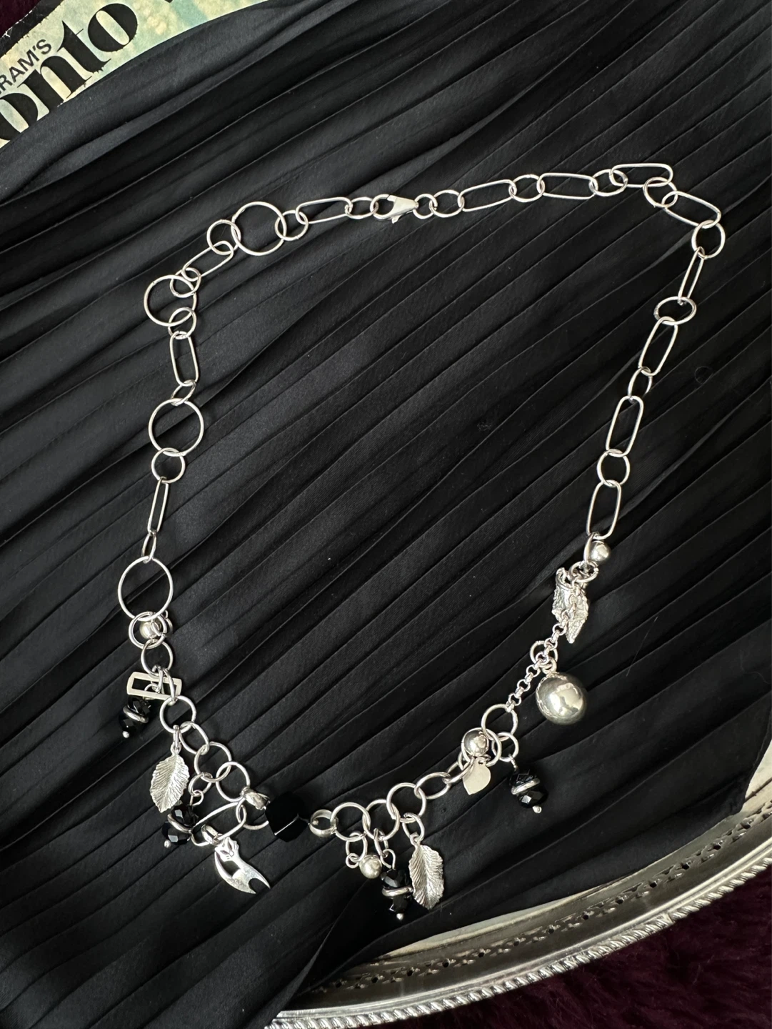 925 Charm Necklace with Black Beads
