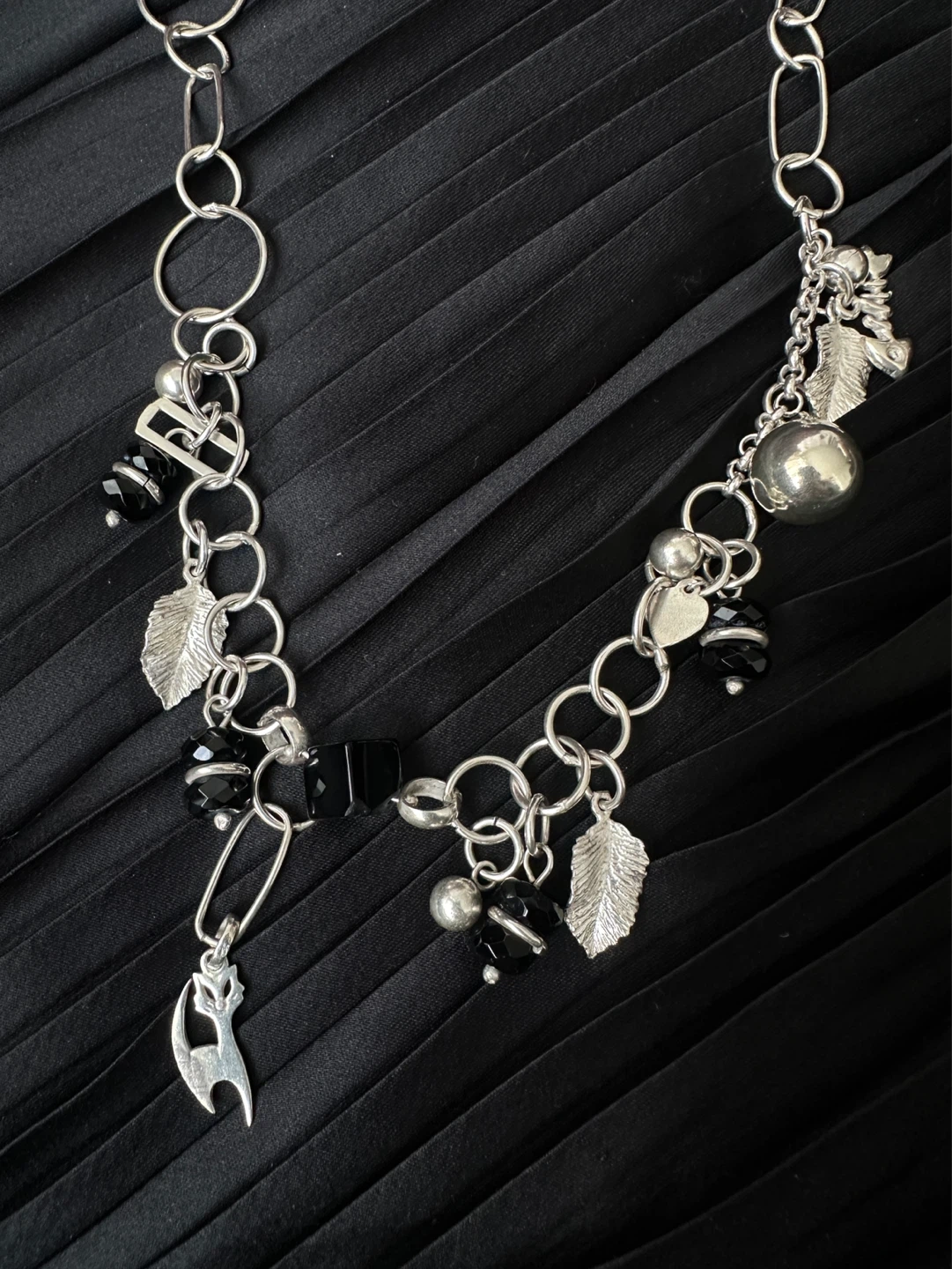 925 Charm Necklace with Black Beads - photo 2