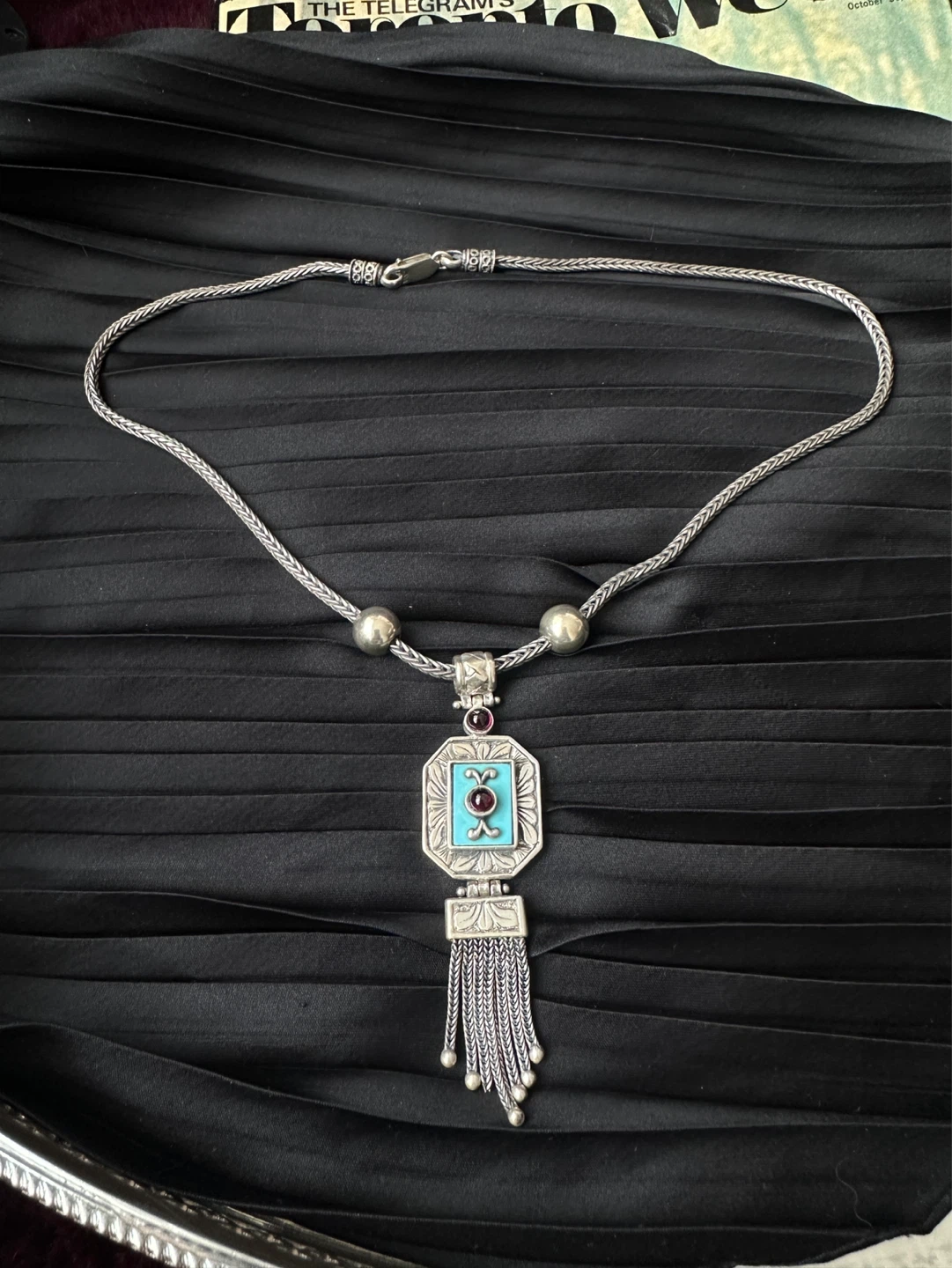 Vintage Sterling Silver Turquoise Gemstone Pendant Necklace