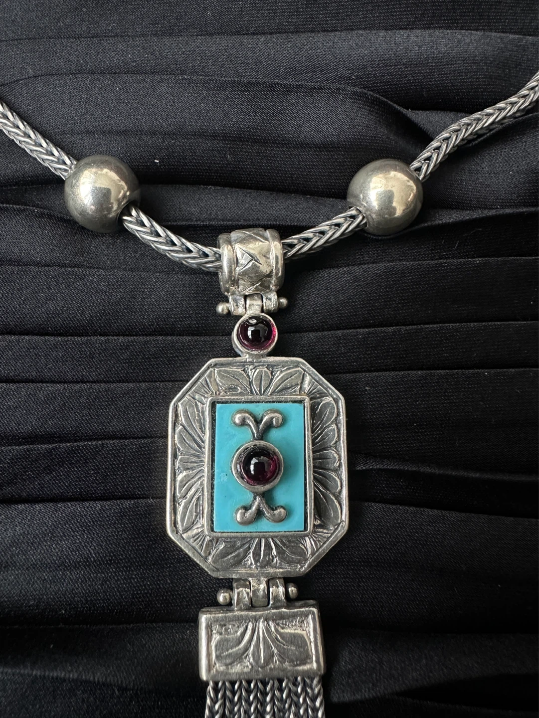 Vintage Sterling Silver Turquoise Gemstone Pendant Necklace - photo 3