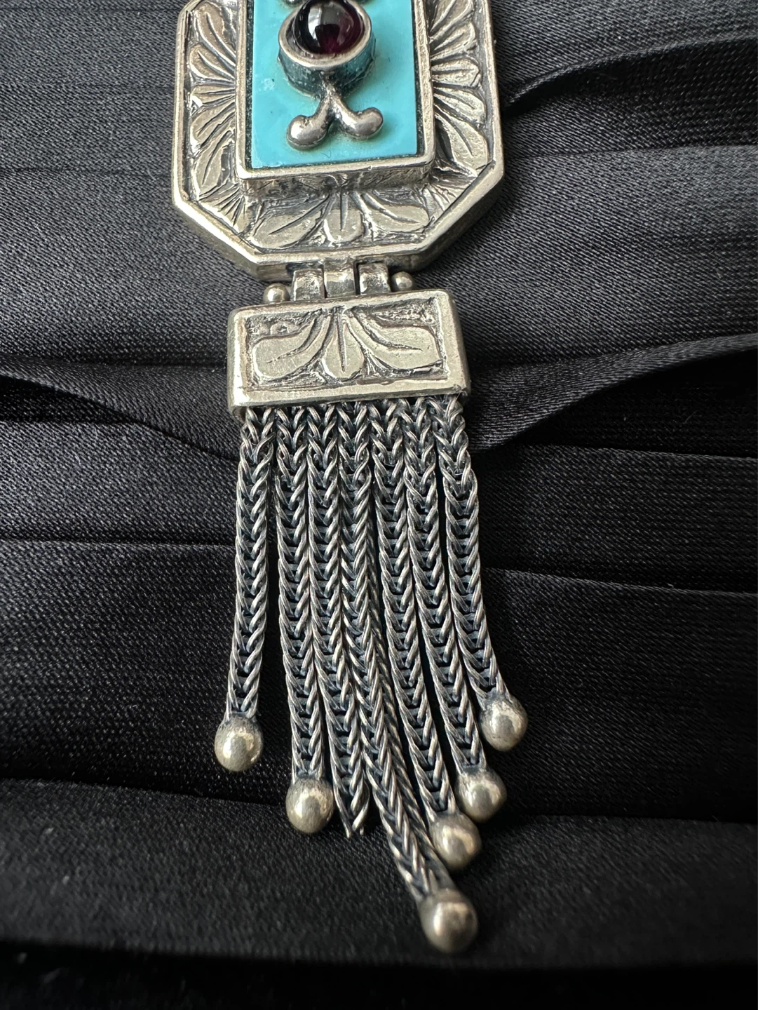 Vintage Sterling Silver Turquoise Gemstone Pendant Necklace - photo 2