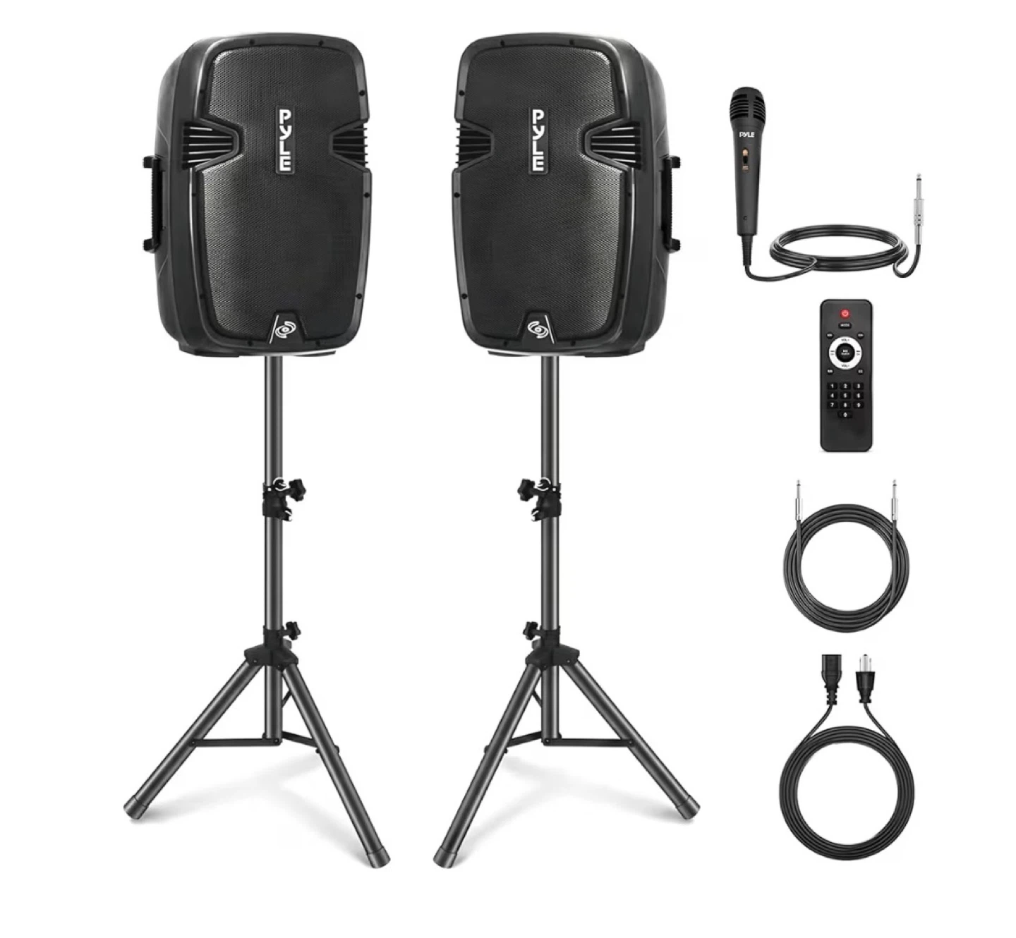 Pyle PA Speaker System with Stands, Mic, and Remote
