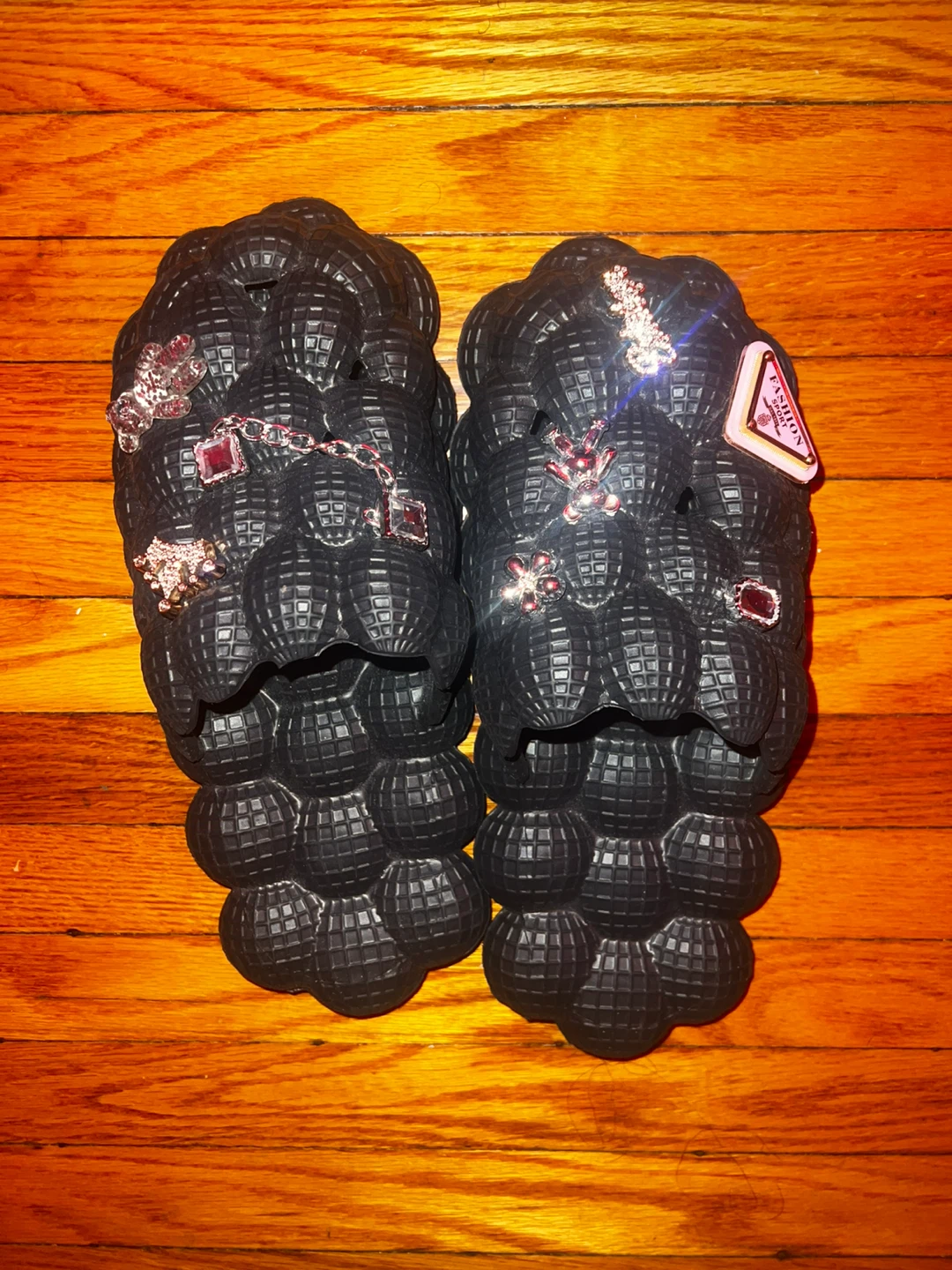 Black Bubble Slides with Rhinestone Embellishments